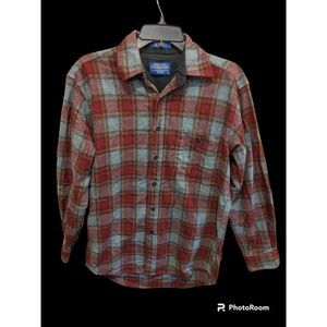Pendleton Trail Shirt Men Small Plaid Virgin Wool Elbow Patch Outdoors Mexico Md